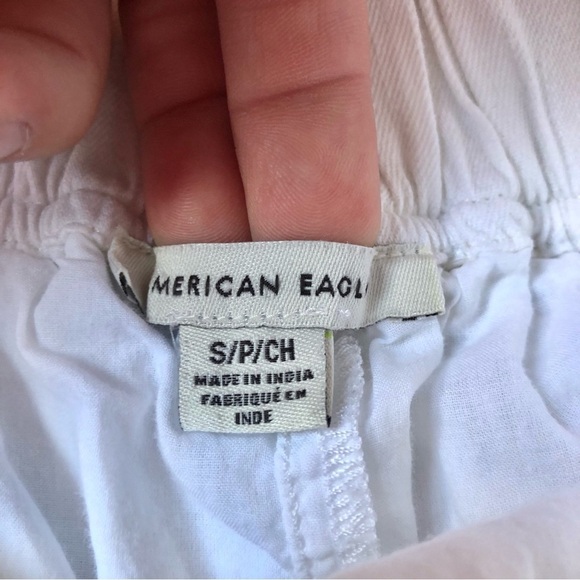 American Eagle Pull On Pants Size S White Cotton High Waisted Paperbag Wide Leg - Picture 8 of 10
